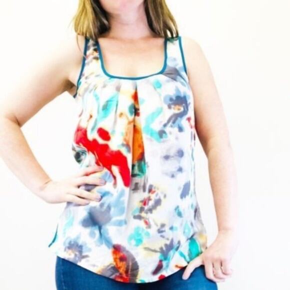 Anthropologie Fei Liquid Bouquet Floral Tank Top Sz Small Red Blue Watercolor - Picture 3 of 8